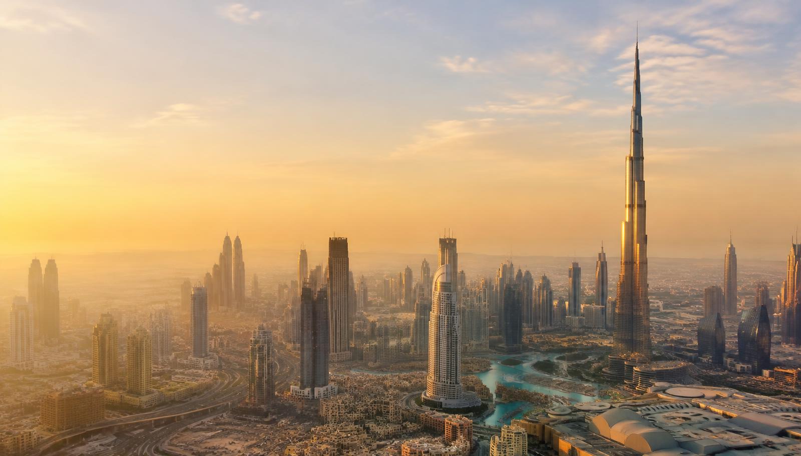 Dubai skyline at golden hour